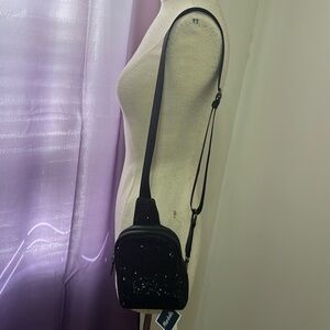 Black studded rhinestone cross body bag